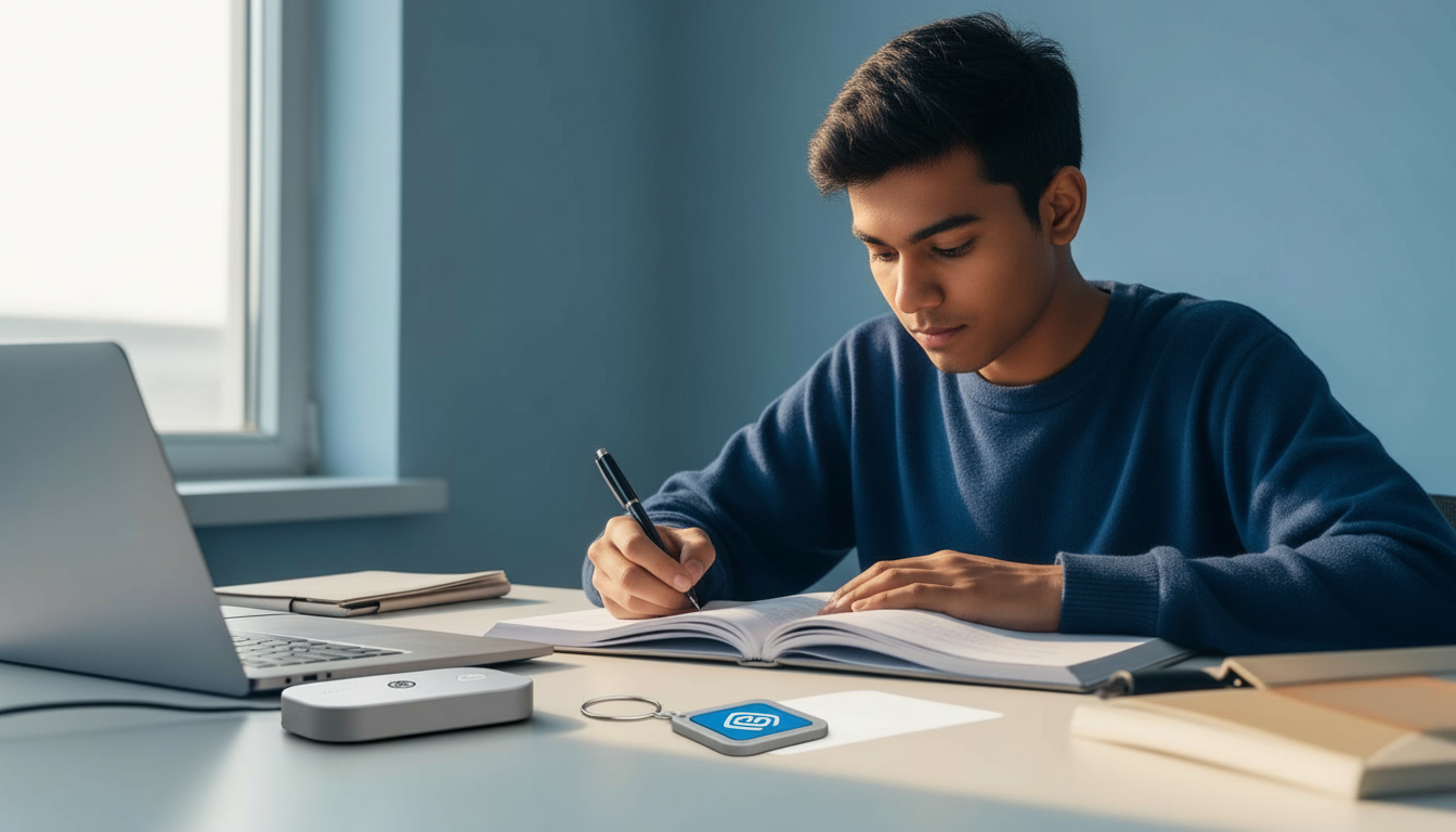 Student focusing with Study Shield